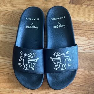 Coach Black Slides with Keith Haring Art